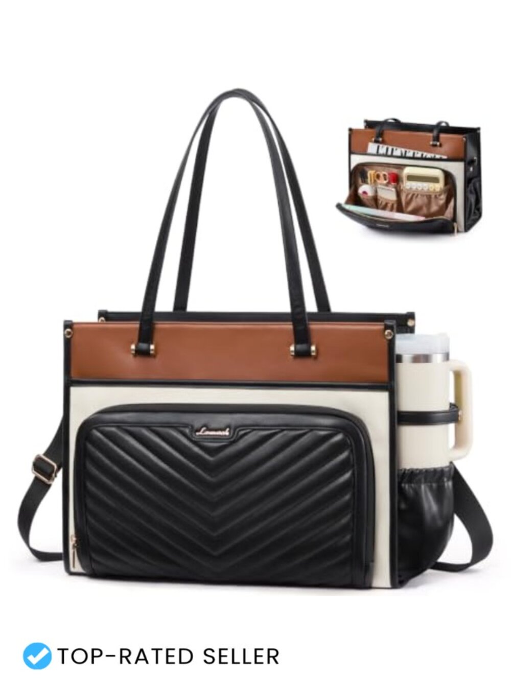 PU Leather Laptop Tote Bag for Women Work Teacher Nurse Bag 15.6 Inch